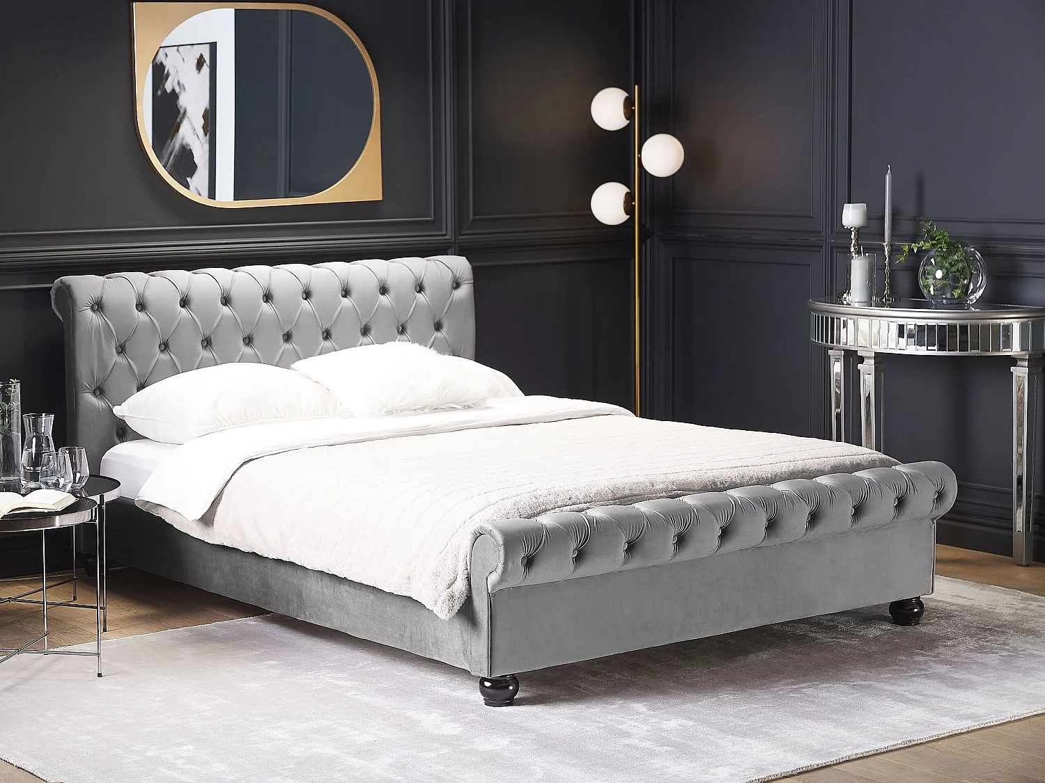 Lit avec sommier Velours AVALLON 180 x 200 cm Gris
