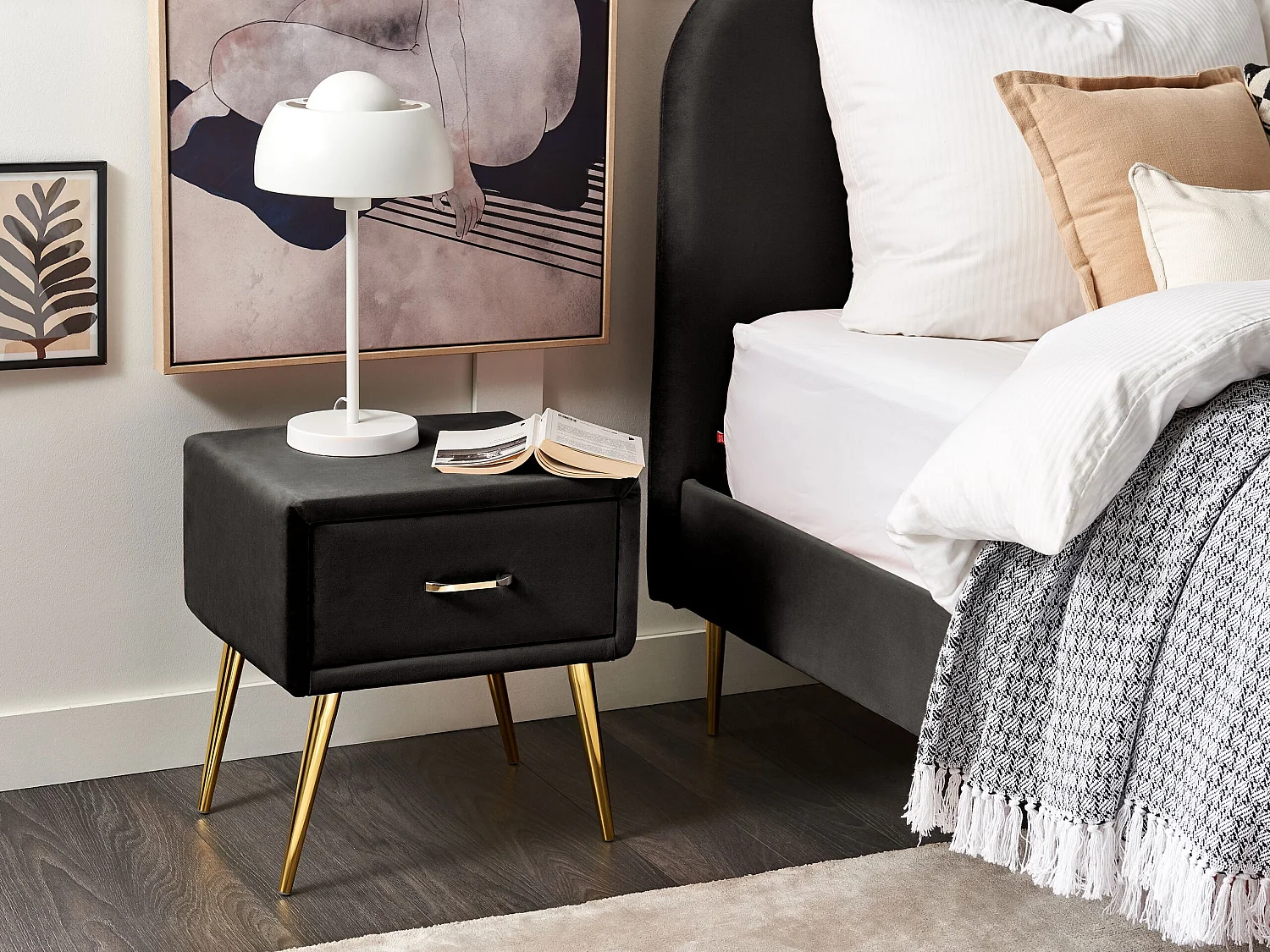 Table de nuit à 1 tiroir FLAYAT Velours Noir