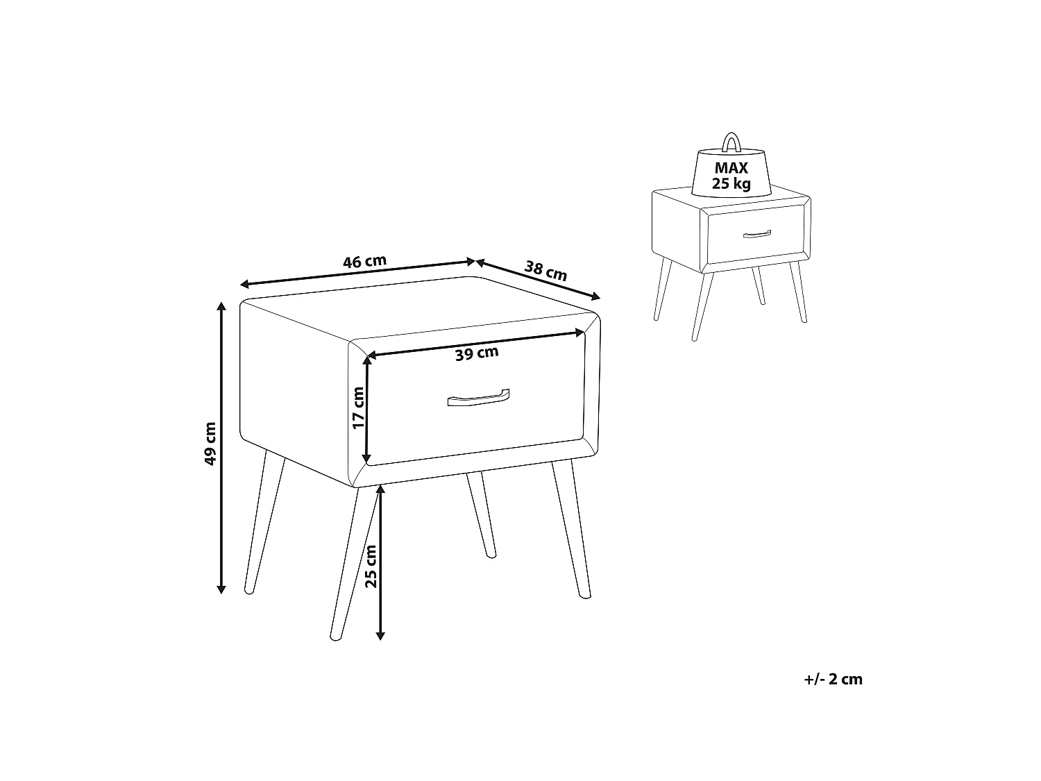 Table de nuit à 1 tiroir FLAYAT Velours Noir