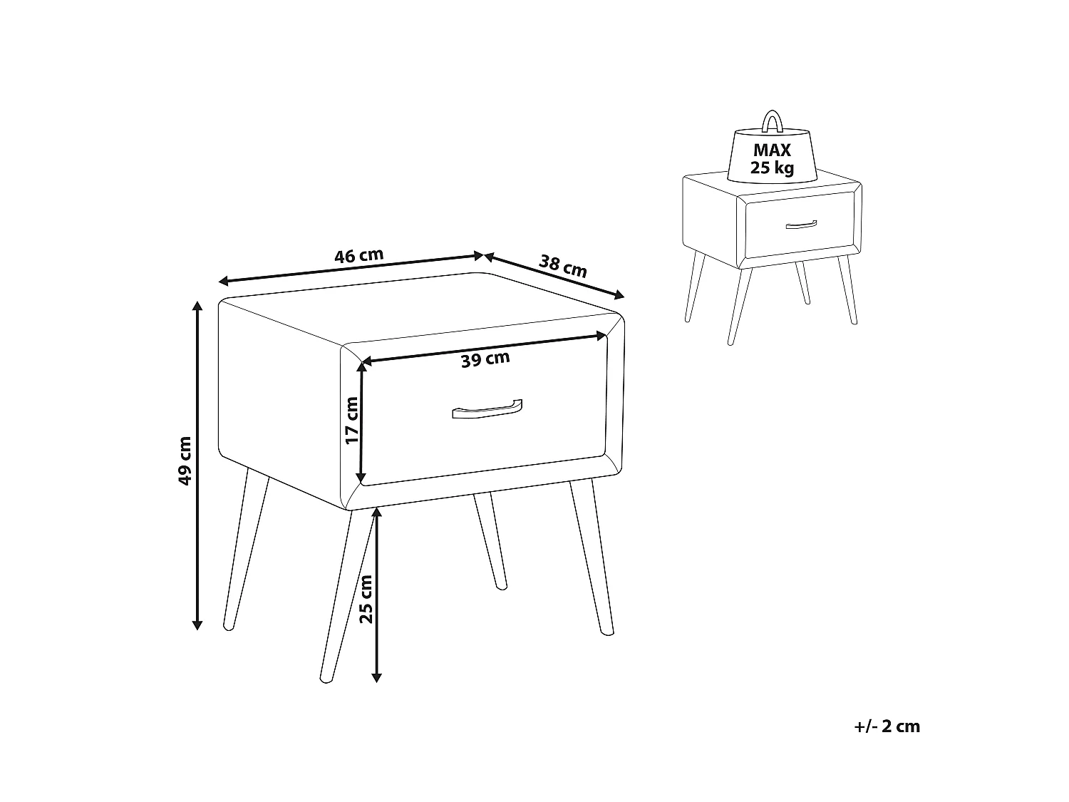 Table de nuit à 1 tiroir FLAYAT Velours Noir