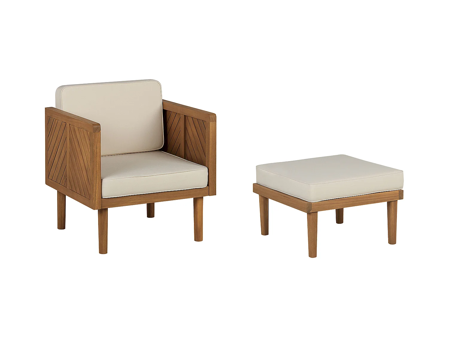 Lounge Sessel mit Ottomane Akazienholz hellbraun Auflagen beige Rustikal Baratti