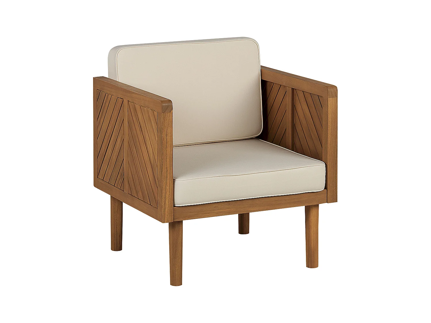 Lounge Sessel mit Ottomane Akazienholz hellbraun Auflagen beige Rustikal Baratti