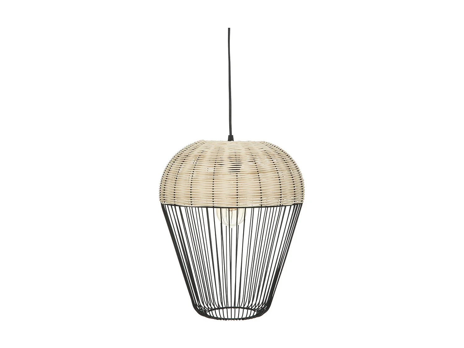 Luminaire Suspension en métal Noir et Rotin D 30.5 cm