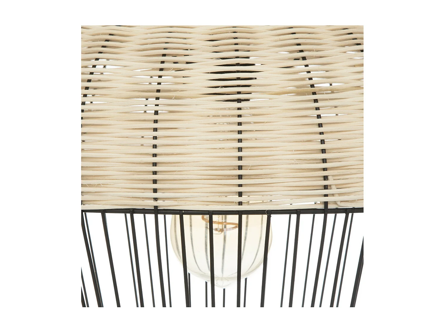 Luminaire Suspension en métal Noir et Rotin D 30.5 cm