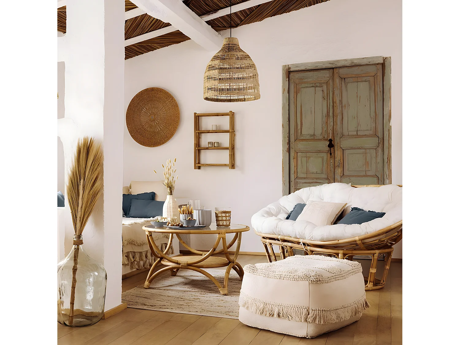 Luminaire Suspension en Rotin et Osier D 45 cm