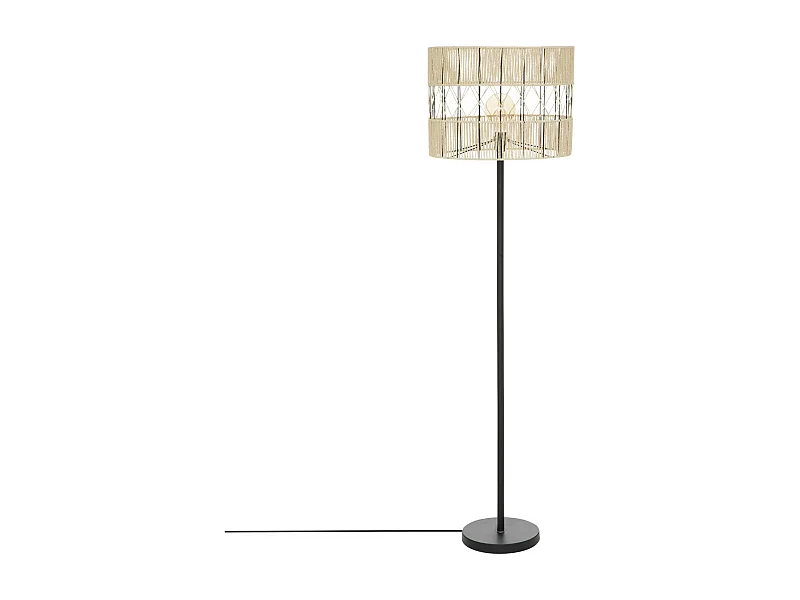 Lampadaire en métal Noir et corde Beige H 150 cm
