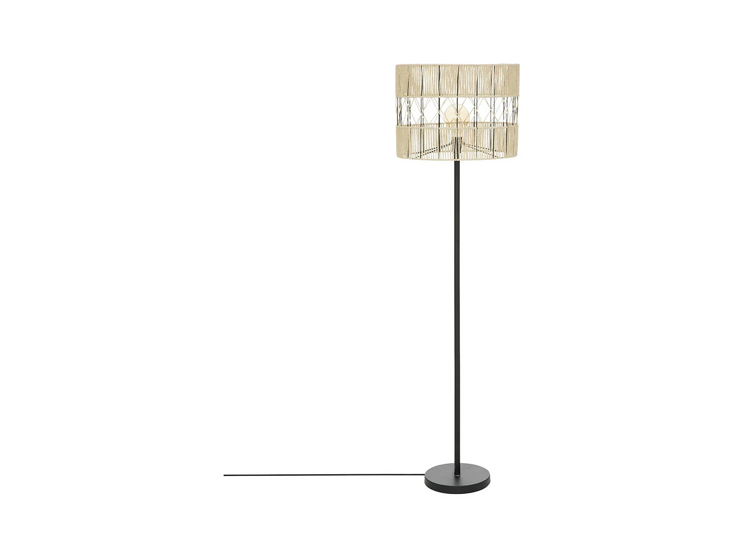Lampadaire en métal Noir et corde Beige H 150 cm