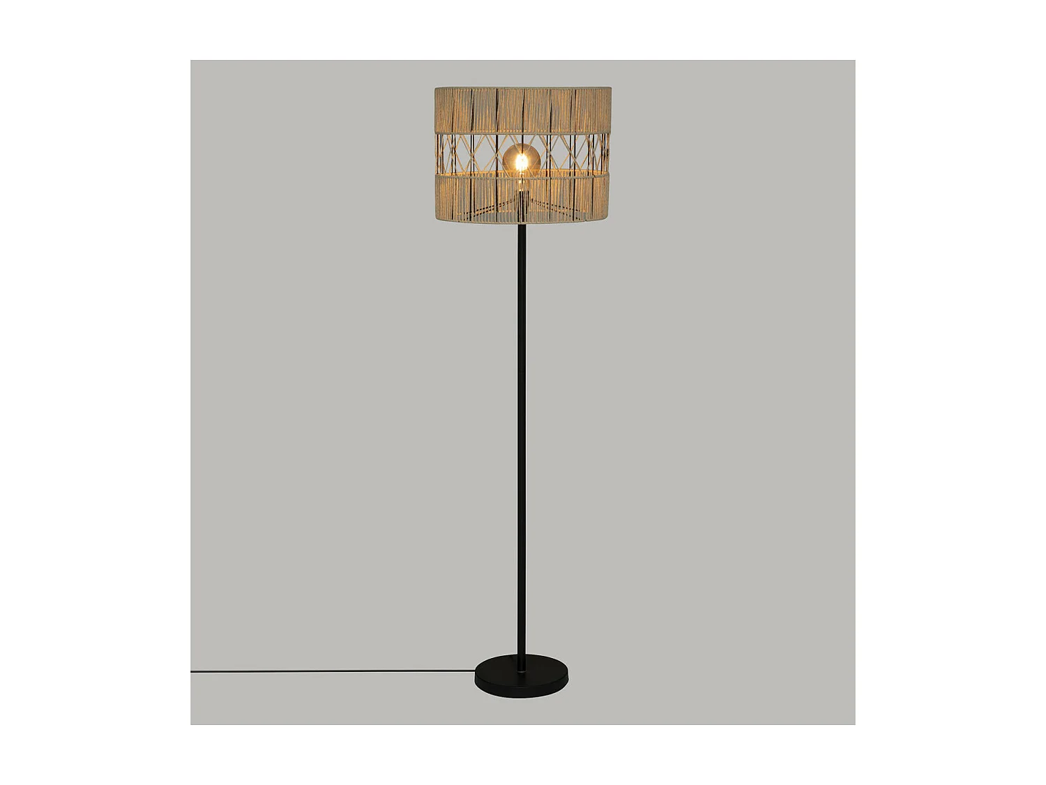 Lampadaire en métal Noir et corde Beige H 150 cm