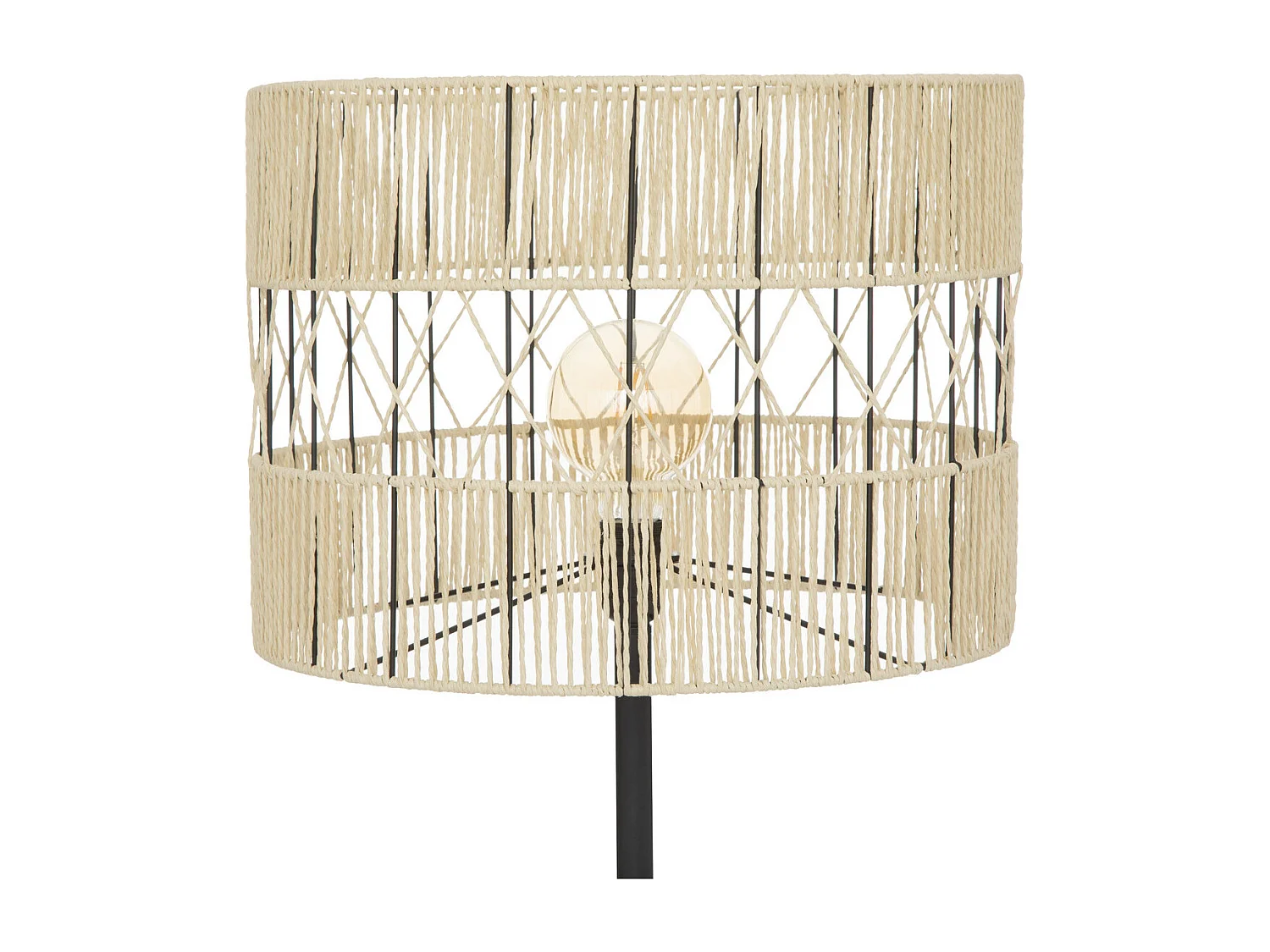 Lampadaire en métal Noir et corde Beige H 150 cm