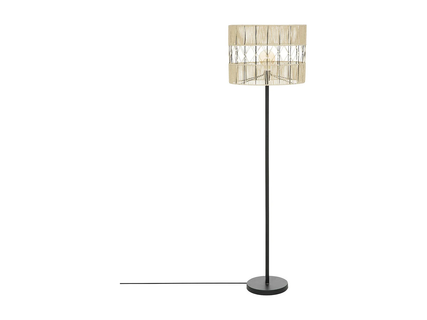 Lampadaire en métal Noir et corde Beige H 150 cm