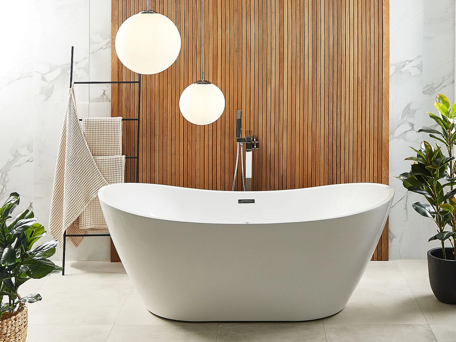 Whirlpool Badewanne freistehend weiß oval mit LED 180 x 85 cm ANTIGUA