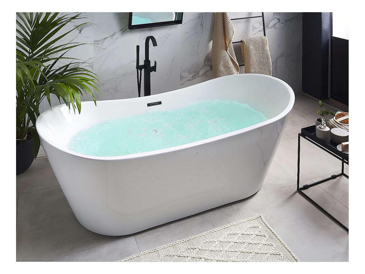 Vrijstaand bubbelbad met LED ANTIGUA 168 x 80 cm Wit