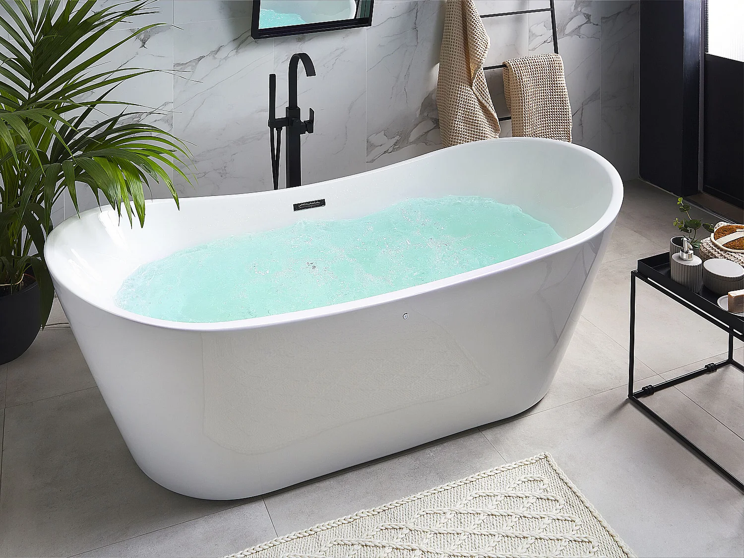 Baignoire balnéo îlot avec LED ANTIGUA 168 x 80 cm Blanc