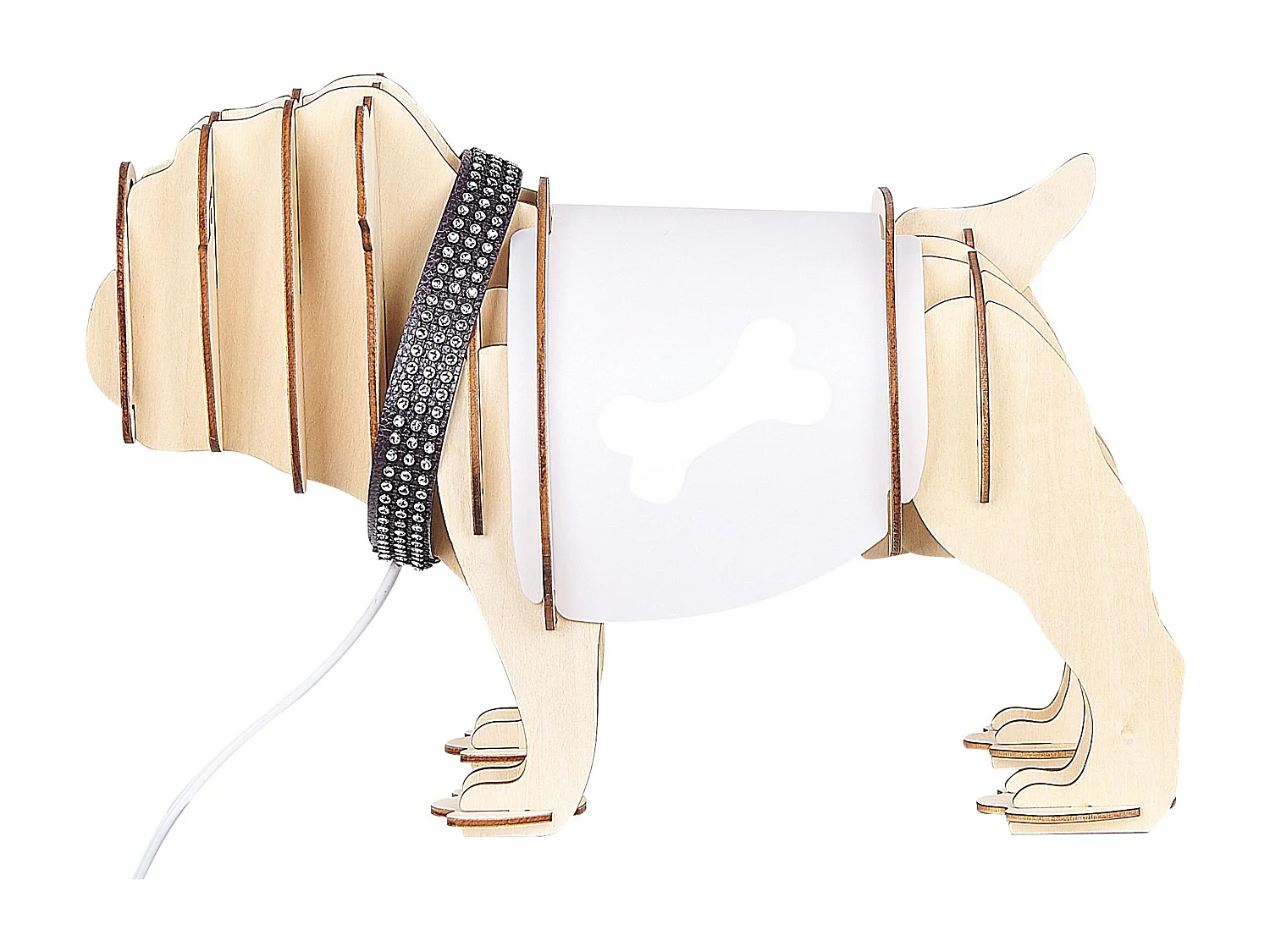 Tischlampe Hundeform heller Holzfarbton / weiß 22 cm modern Bulldogge Douce