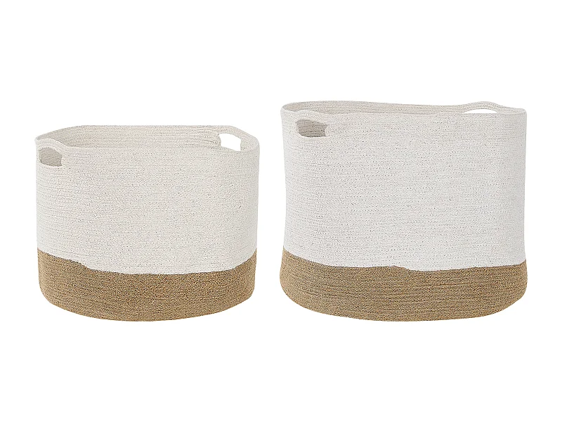 Textilkorb Baumwolle u. Jute weiß / beige 2er Set Kahan