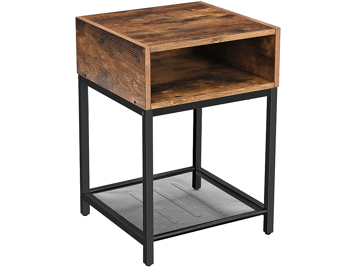 Table de chevet console appoint style industriel bois et métal noir 12_0001043