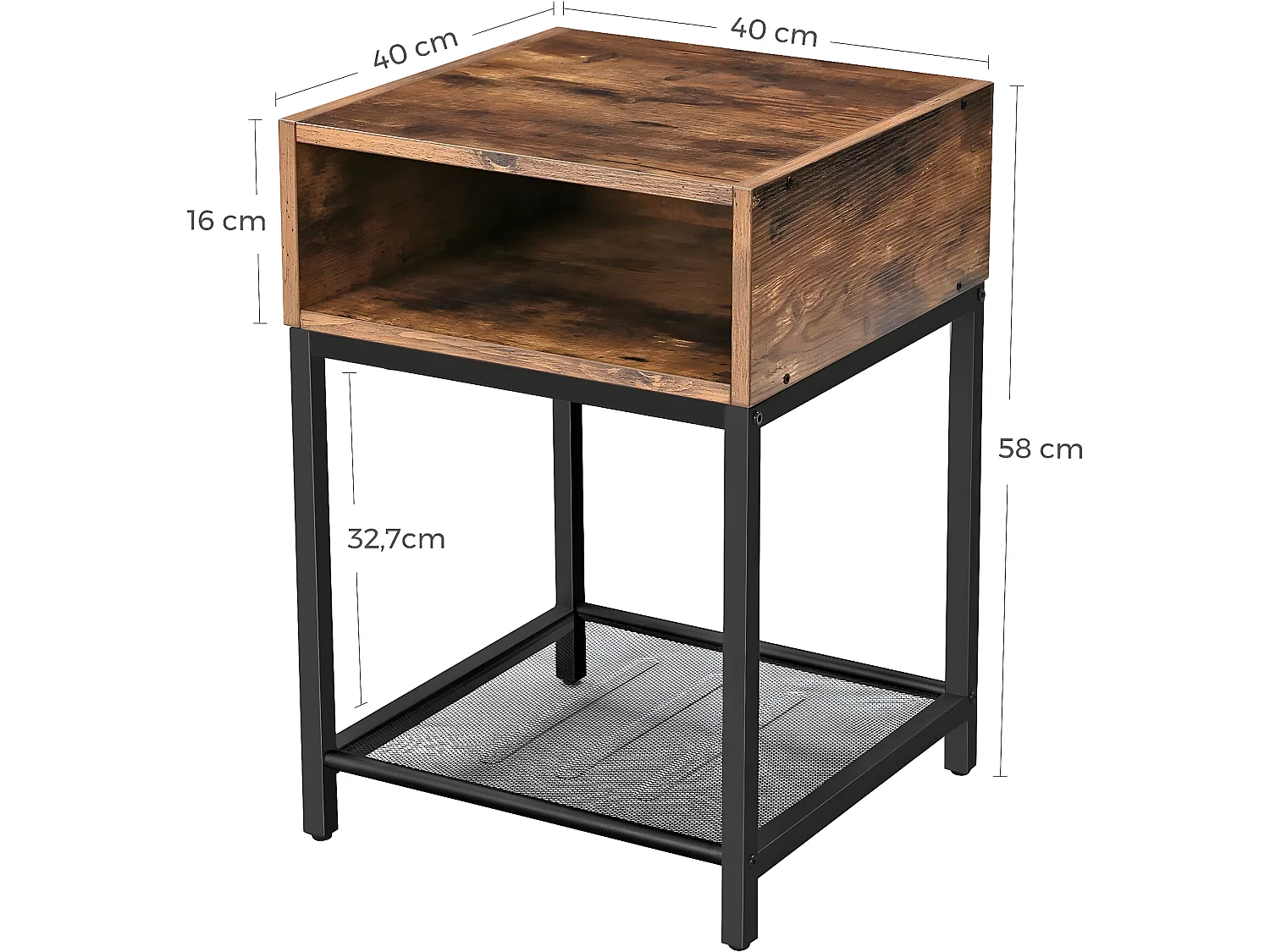 Table de chevet console appoint style industriel bois et métal noir 12_0001043