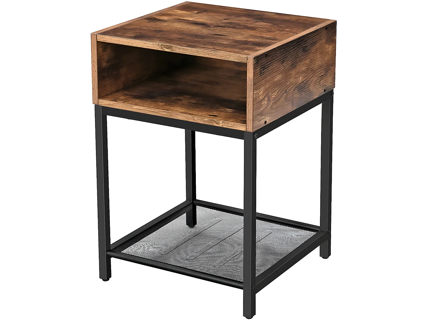 Table de chevet console appoint style industriel bois et métal noir 12_0001043