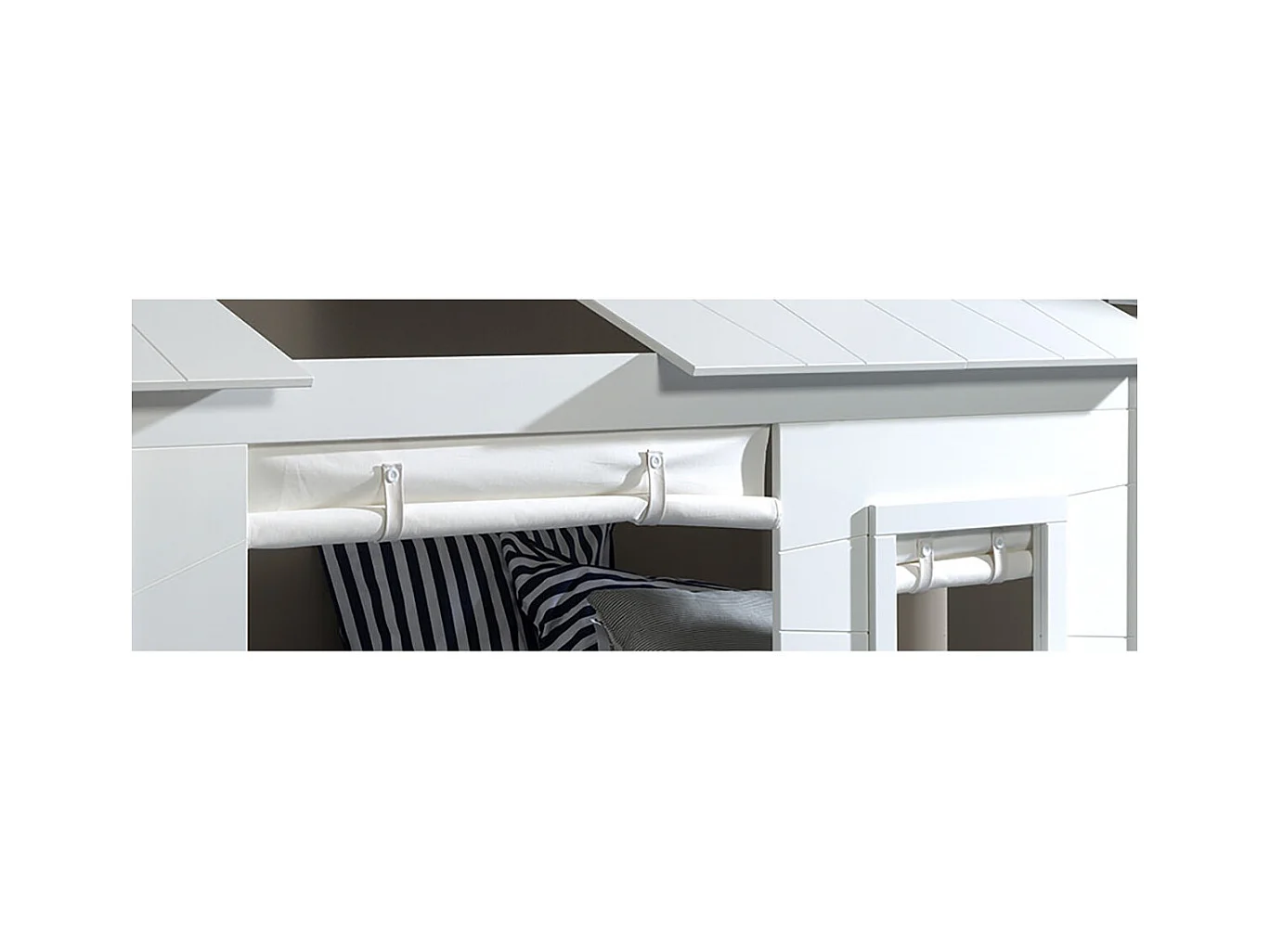 LAKA - Lit Maison 90x200cm Blanc avec Fenêtre + Tiroir et Rideaux