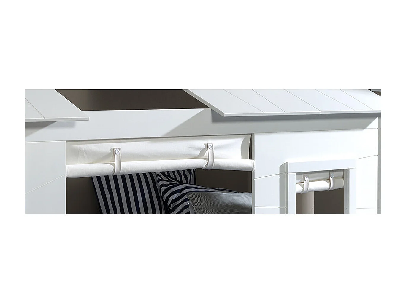 LAKA - Lit Maison 90x200cm Blanc avec Fenêtre + Tiroir et Rideaux