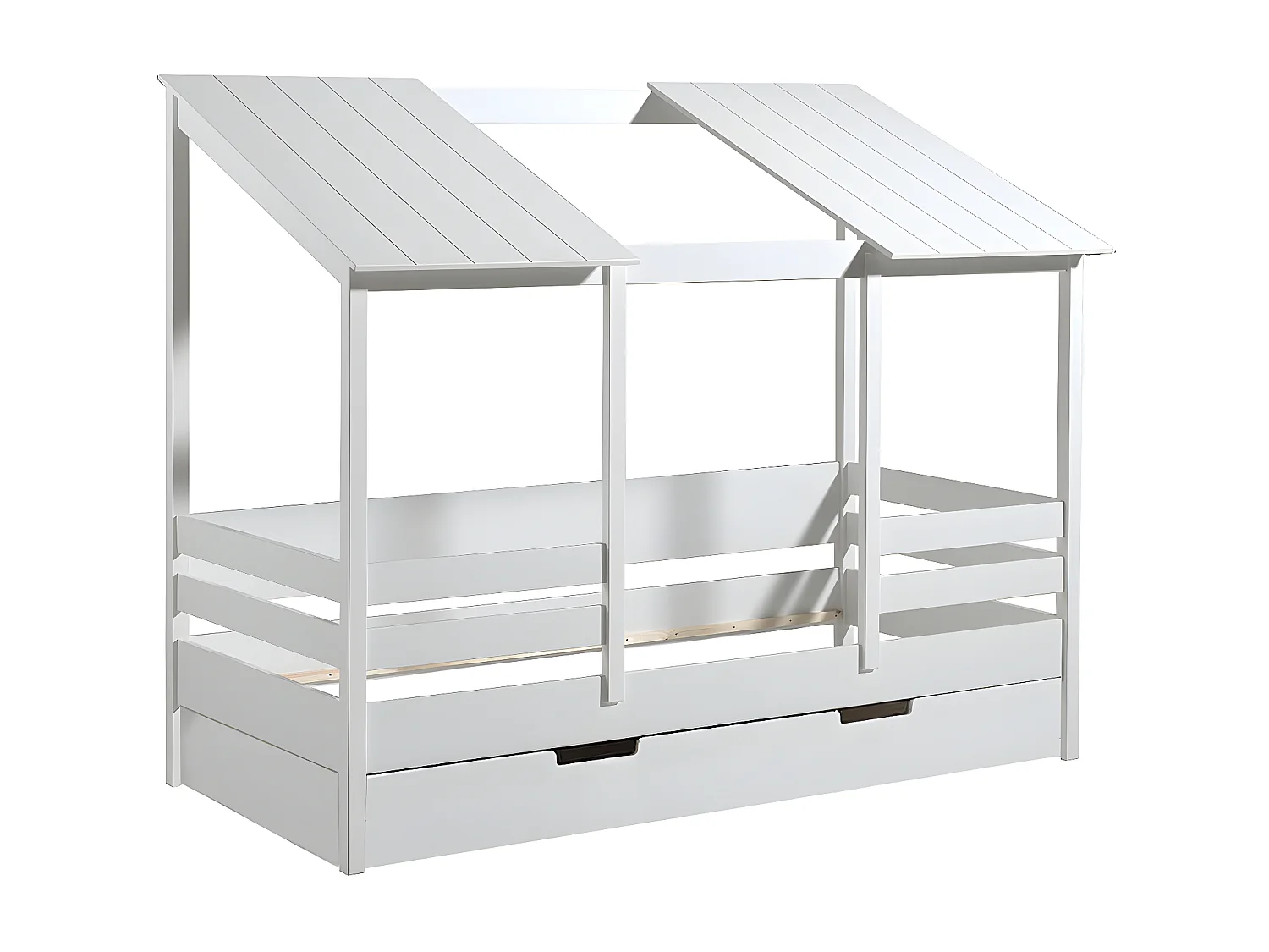 LAKA - Lit Maison 90x200cm Blanc Toit Semi-Ouvert avec Tiroir