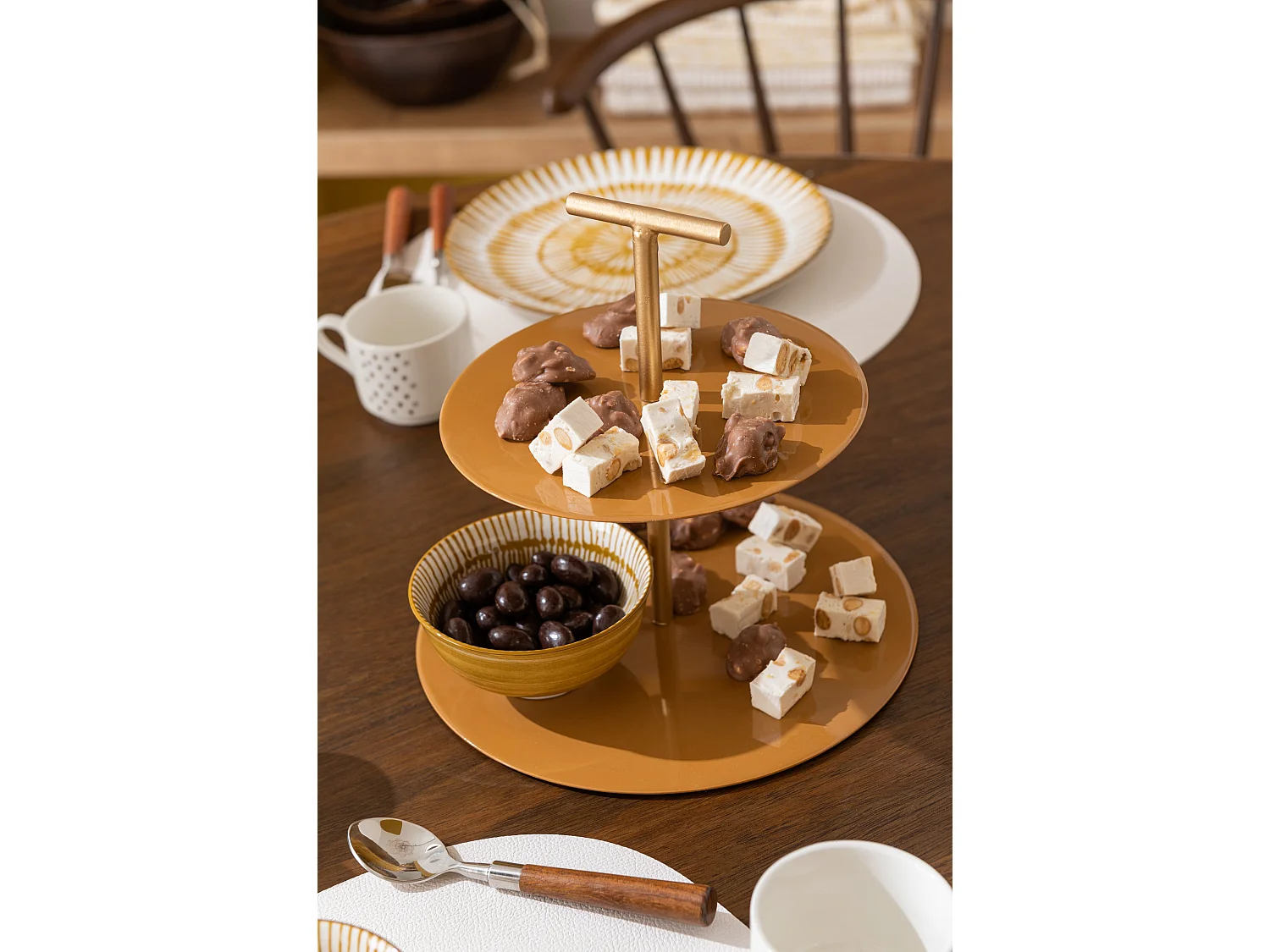 Plateau de Présentation 2 Niveaux "Ocari" 25cm Ocre