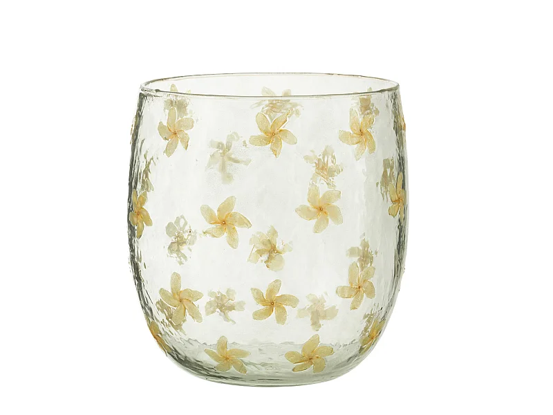 Photophore Design en Verre "Fleurs" 20cm Jaune