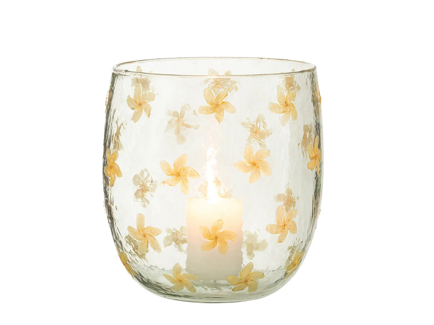 Photophore Design en Verre "Fleurs" 20cm Jaune