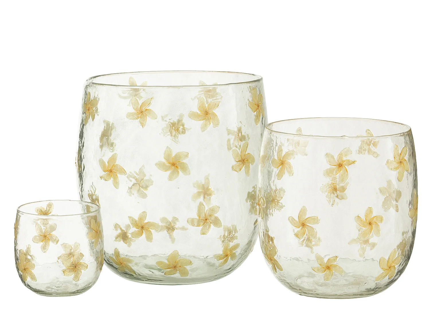 Photophore Design en Verre "Fleurs" 20cm Jaune