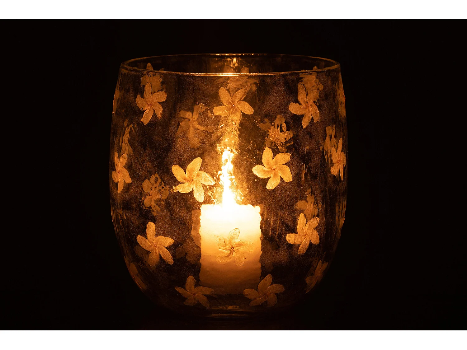 Photophore Design en Verre "Fleurs" 20cm Jaune