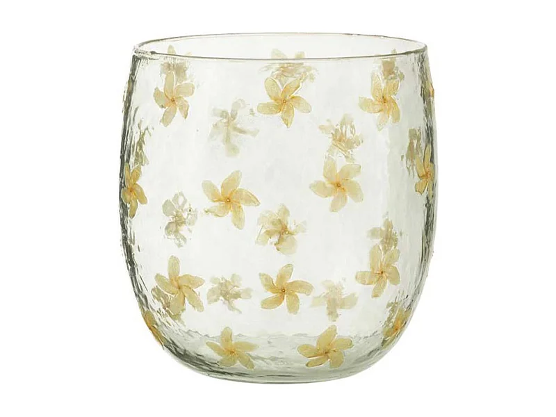 Photophore Design en Verre "Fleurs" 20cm Jaune