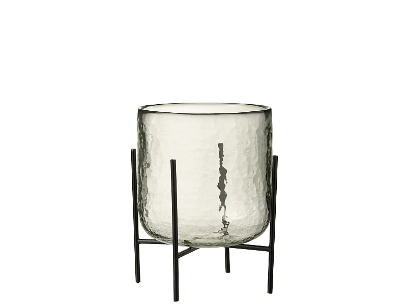 Photophore sur Pied "Debout" 20cm Transparent & Noir