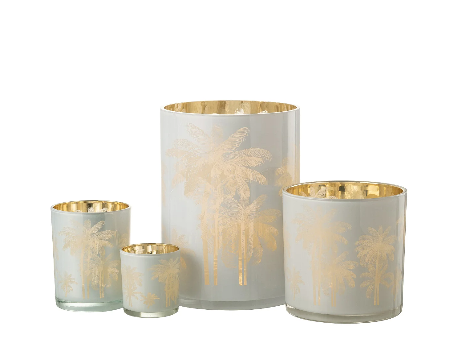 Photophore Design "Palmier" 24cm Bleu & Or