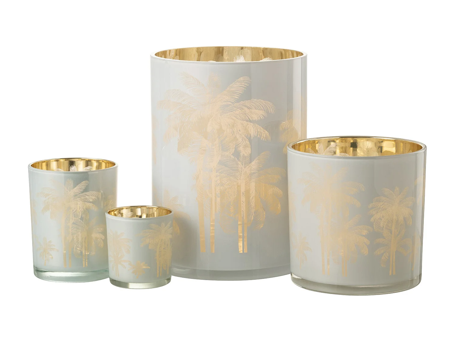 Photophore Design "Palmier" 24cm Bleu & Or