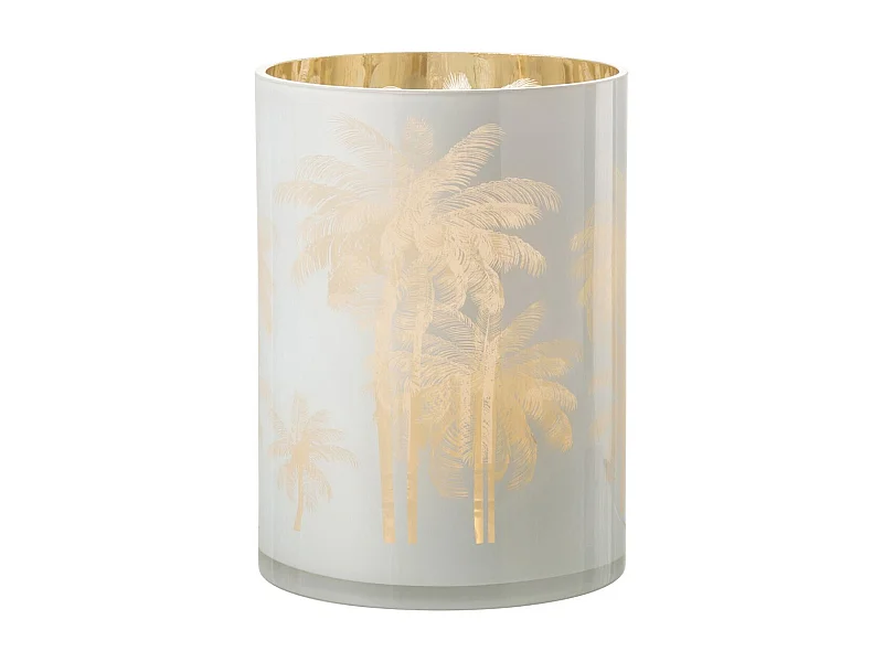 Photophore Design "Palmier" 24cm Bleu & Or