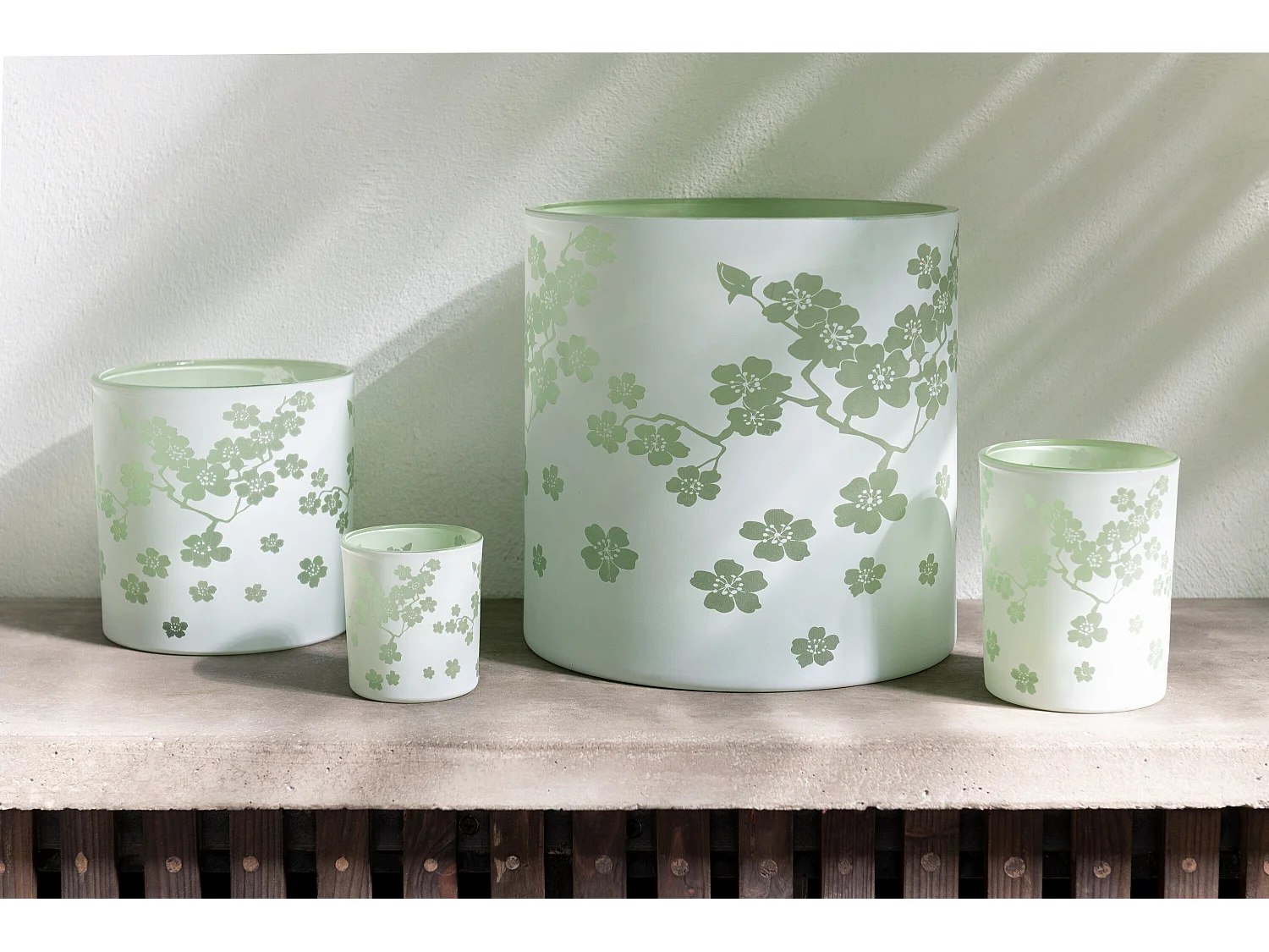 Photophore Design en Verre "Fleurs" 24cm Vert