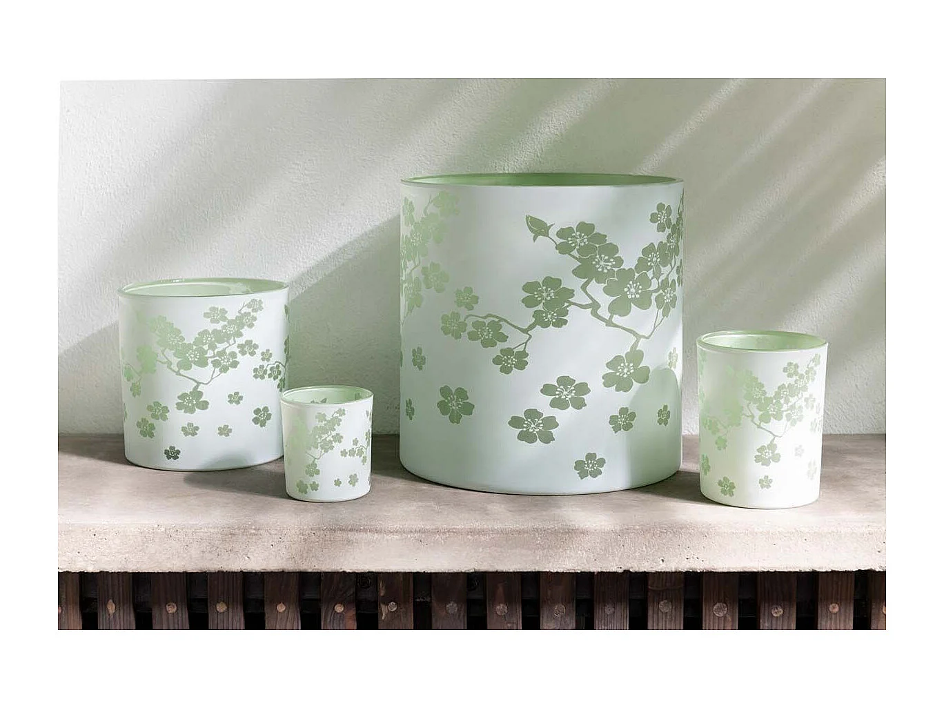Photophore Design en Verre "Fleurs" 24cm Vert