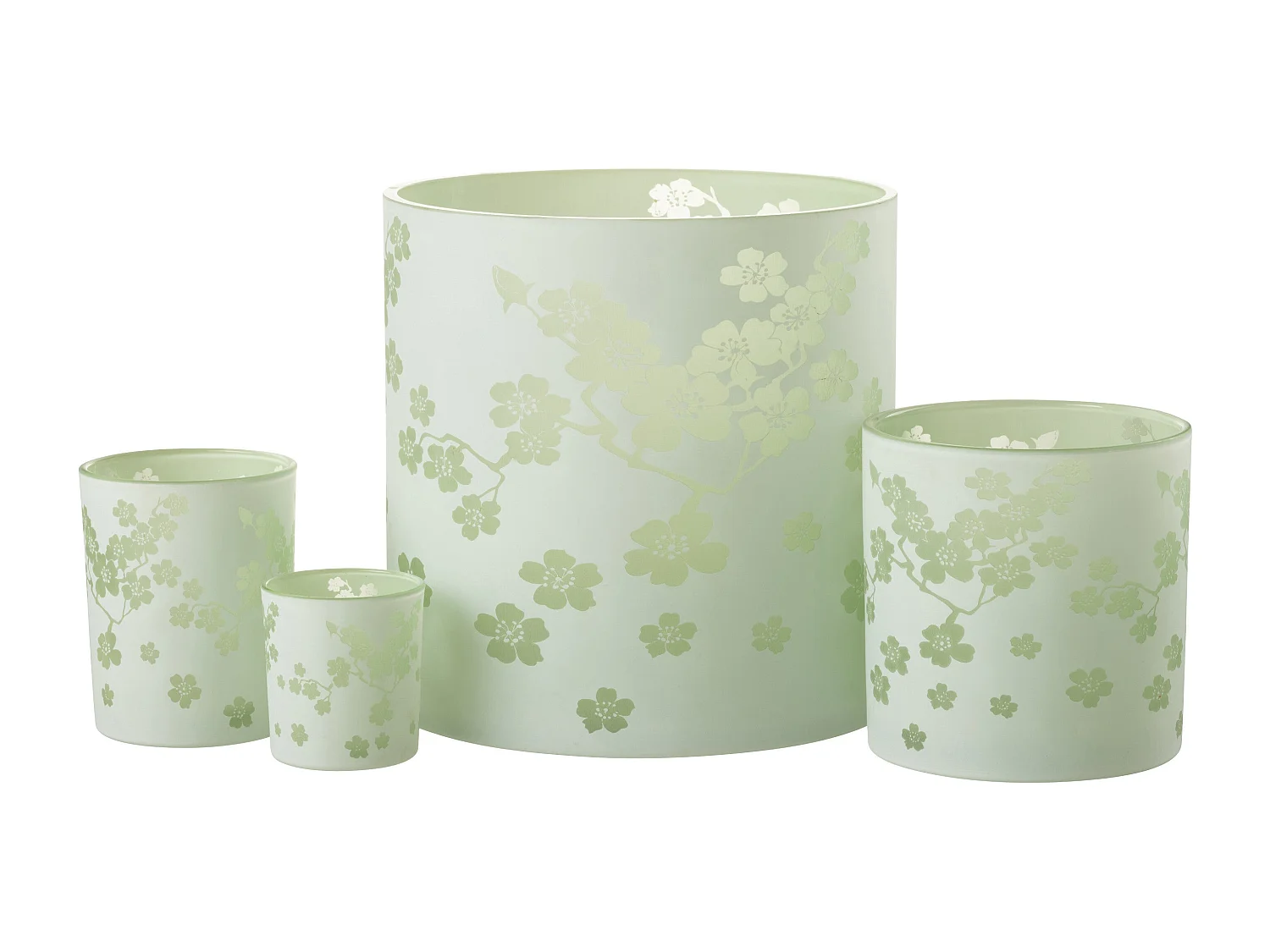 Photophore Design en Verre "Fleurs" 24cm Vert