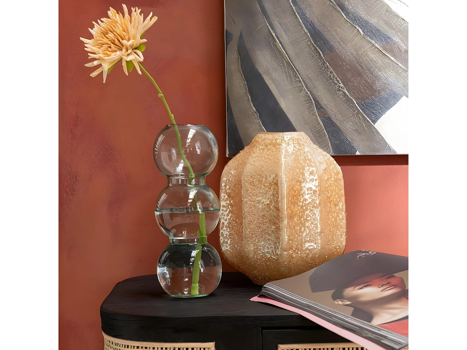 Vase Design en Verre "Corail" 21cm Orange