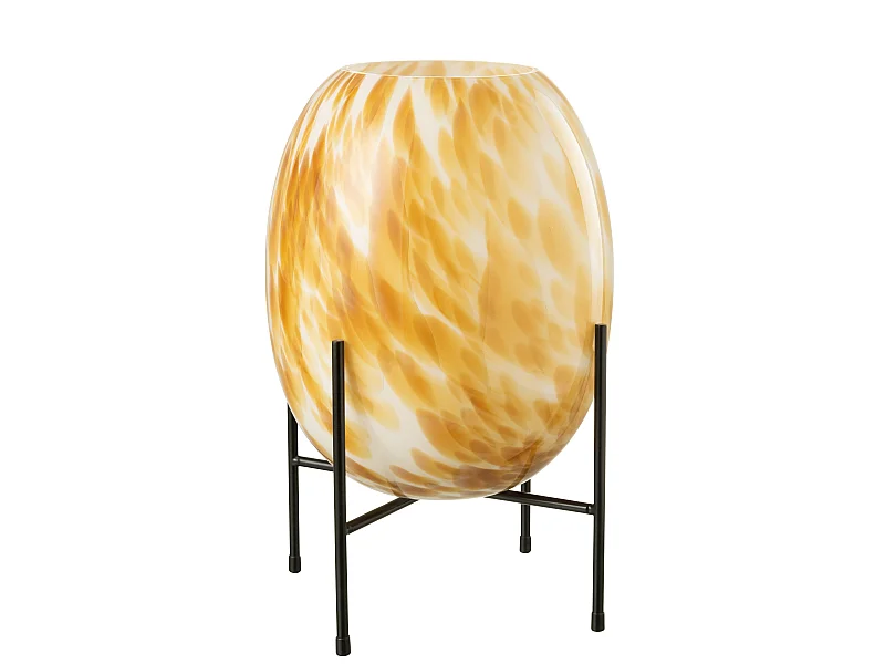 Vase sur Pied Design "Taches" 37cm Blanc & Ocre
