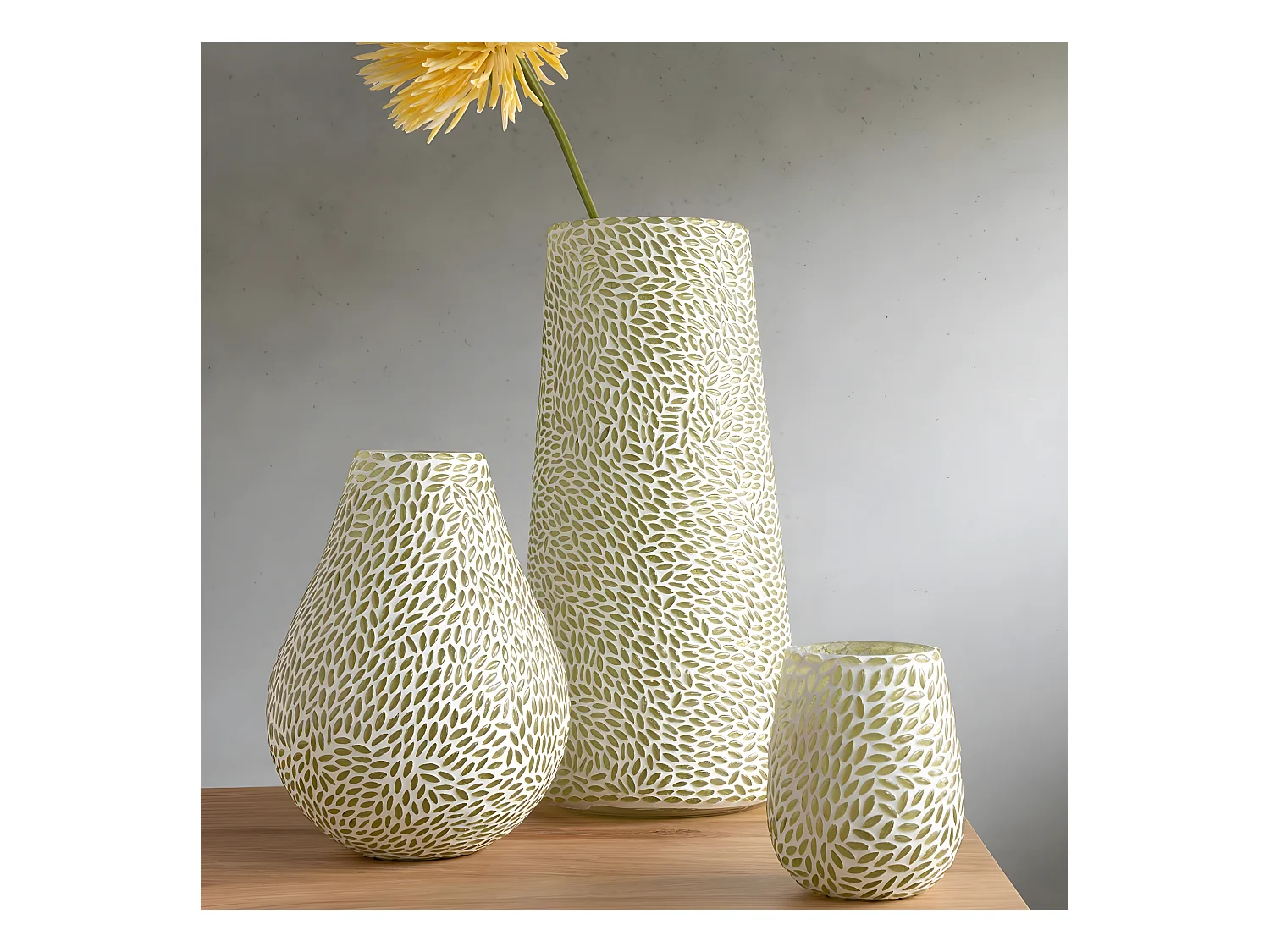 Vase Mosaïque en Verre "Mira" 22cm Blanc & Vert