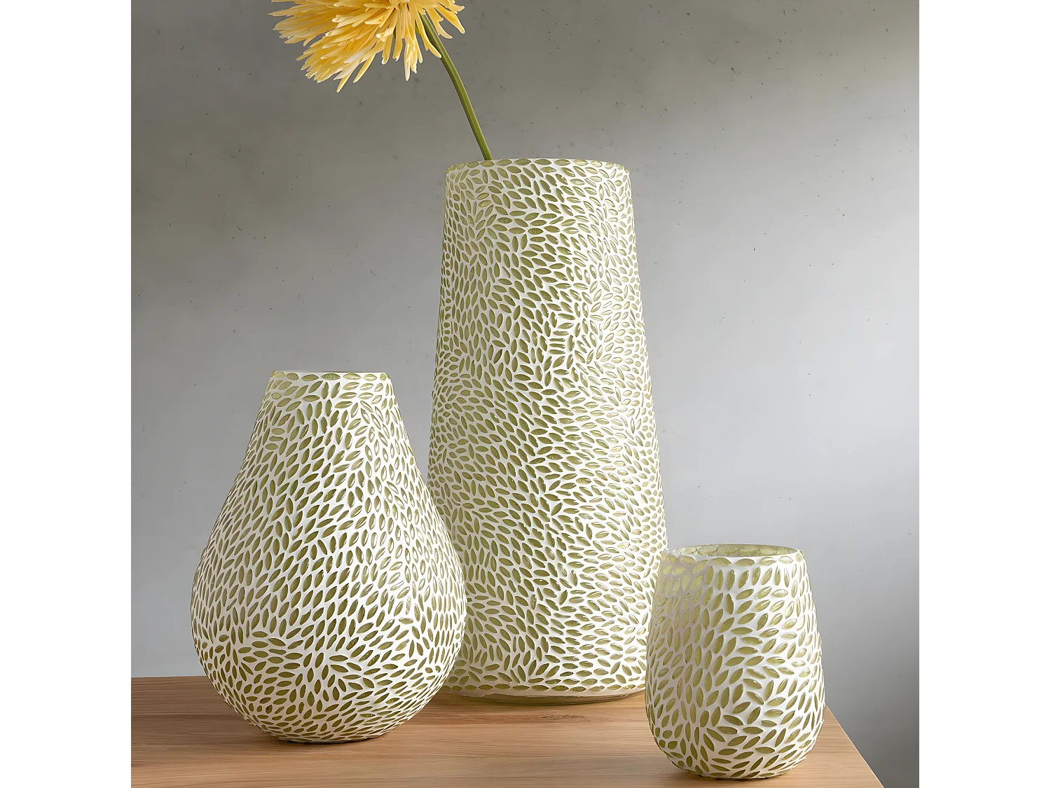 Vase Mosaïque en Verre "Mira" 22cm Blanc & Vert