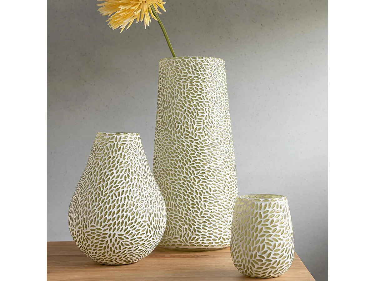 Vase Mosaïque en Verre "Mira" 22cm Blanc & Vert