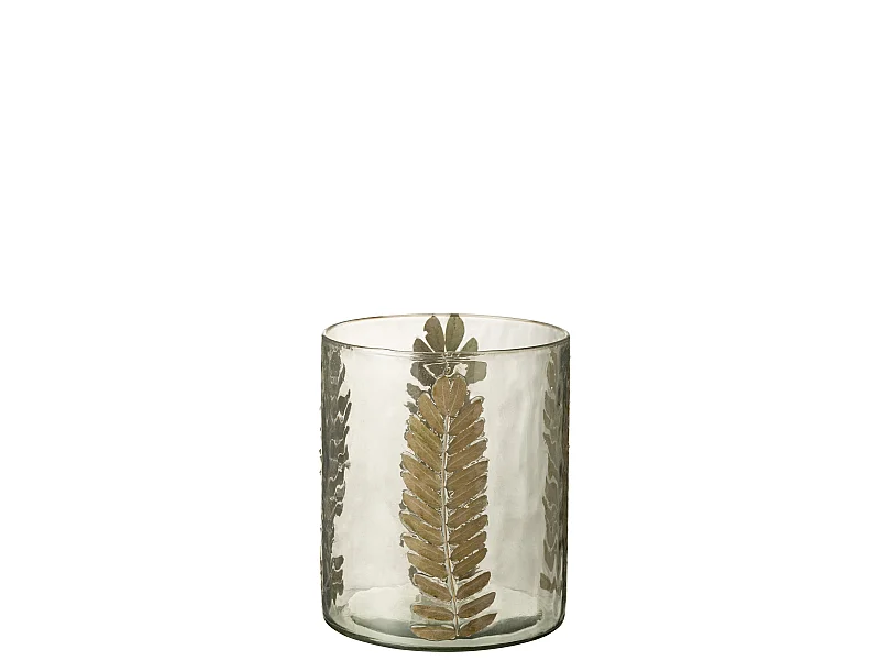 Photophore Rond Design "Feuille" 22cm Or