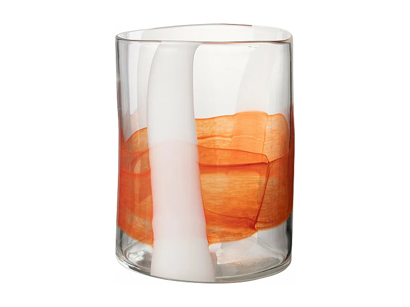 Vase Design en Verre "Iggy" 27cm Blanc & Orange