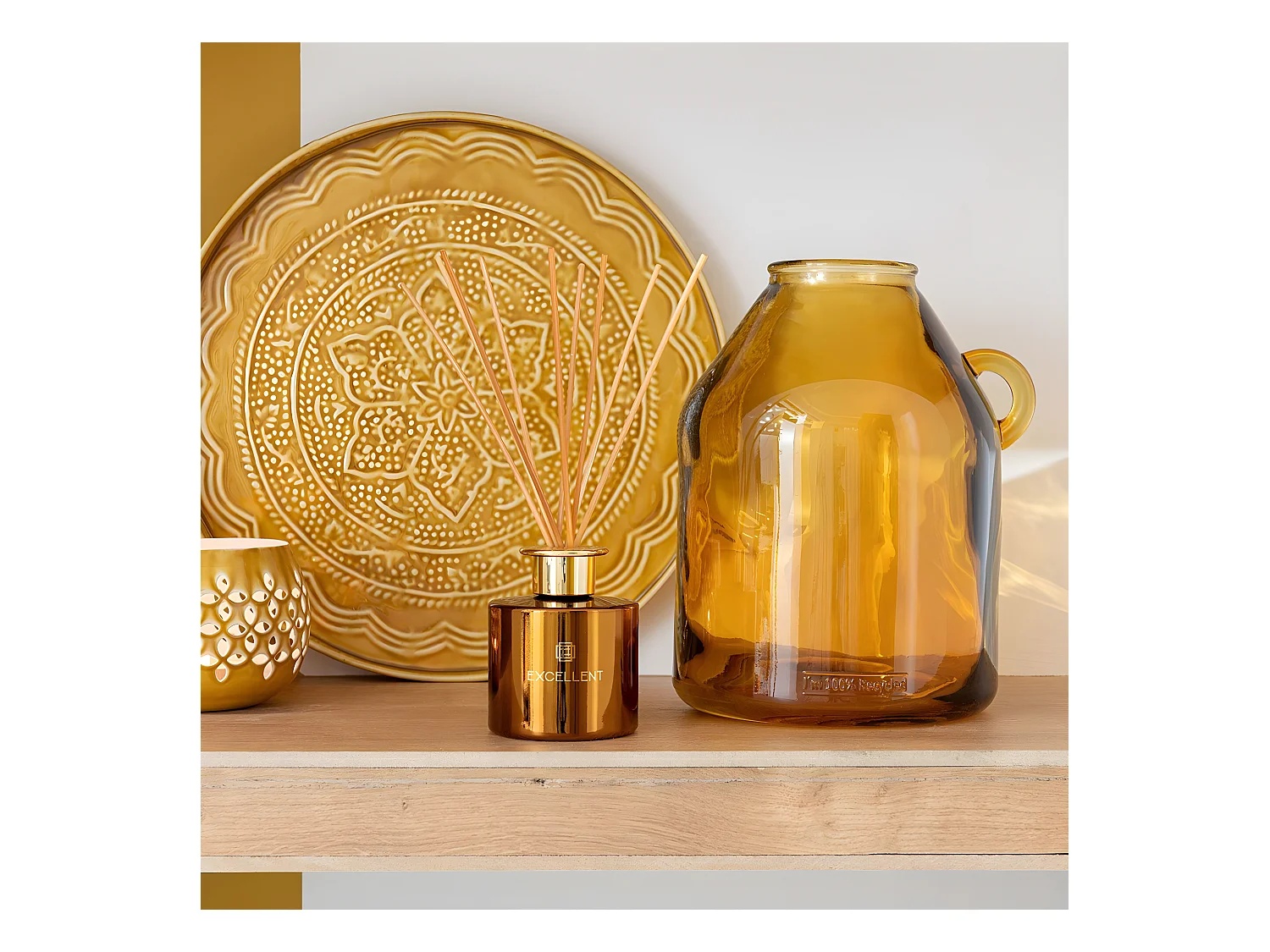 Vase Anse en Verre "Bouteille" 25cm Ocre