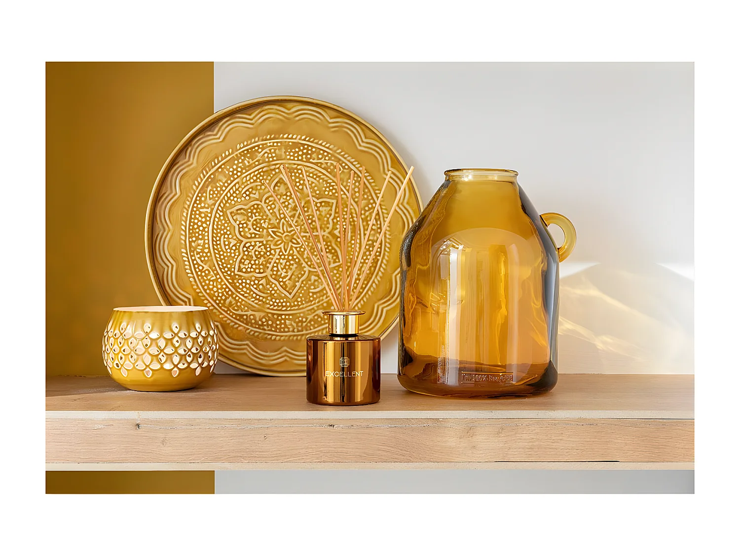 Vase Anse en Verre "Bouteille" 25cm Ocre