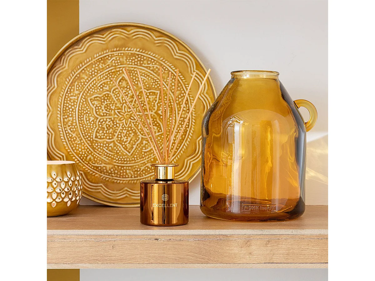 Vase Anse en Verre "Bouteille" 25cm Ocre