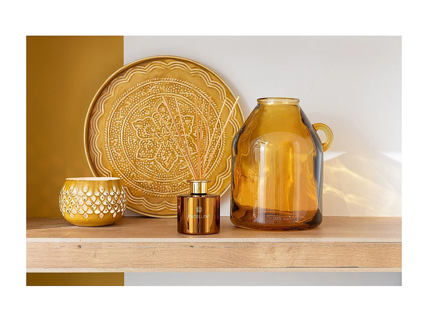 Vase Anse en Verre "Bouteille" 25cm Ocre