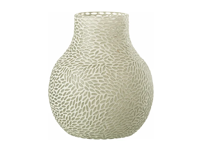 Vase Mosaïque en Verre "Mira" 21cm Blanc & Gris